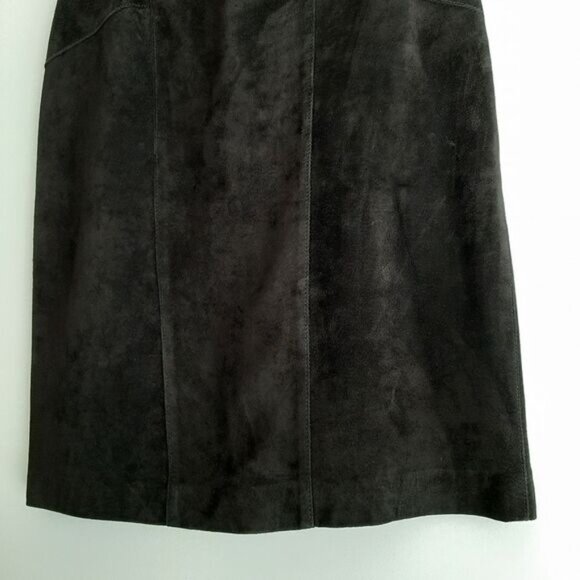 BIANCA 100% Genuine Suede Leather Pencil Knee Length Skirt Black Sz M - Picture 7 of 14